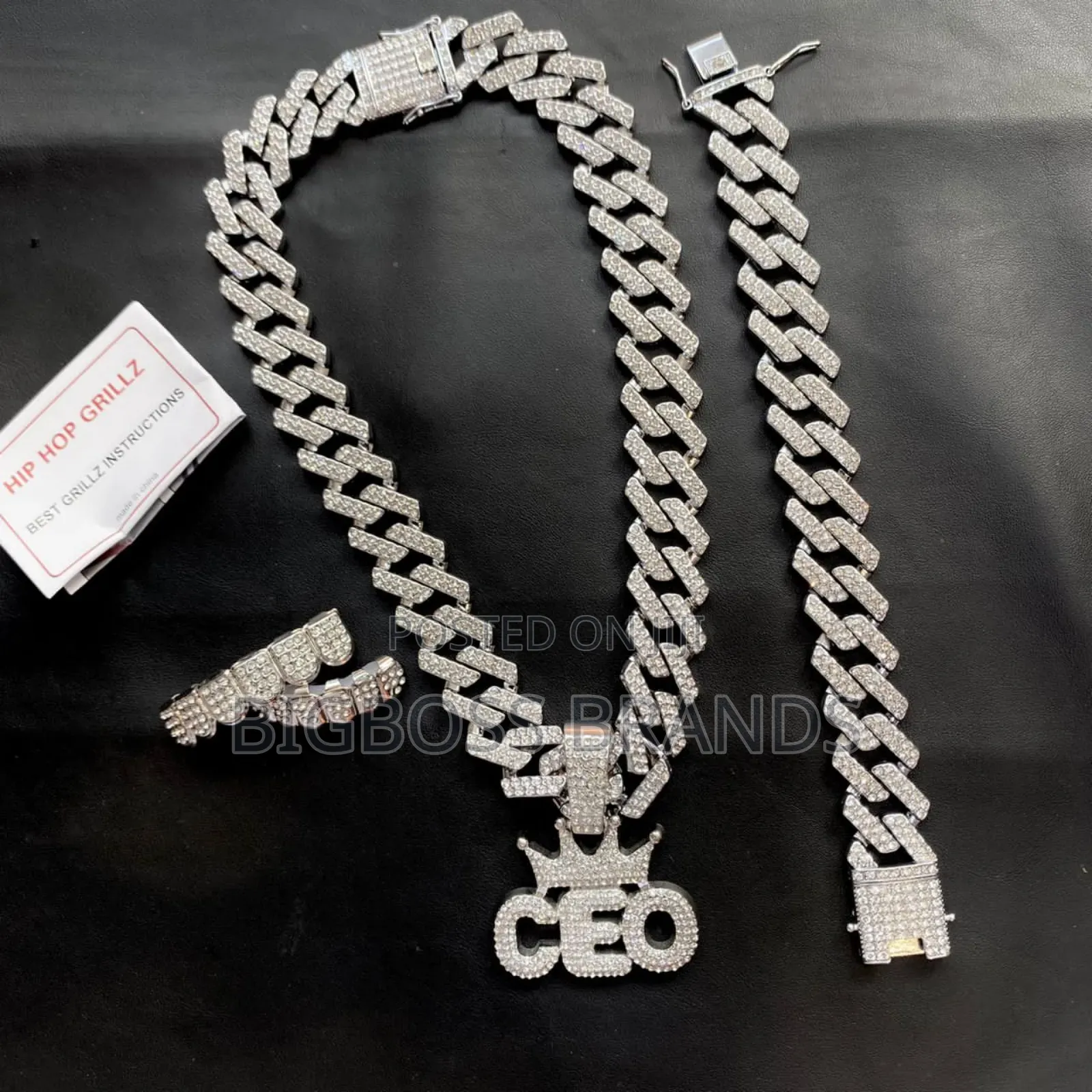 Full Ice Stone Set [Cuban Link Chain, Bracelet, Grills]