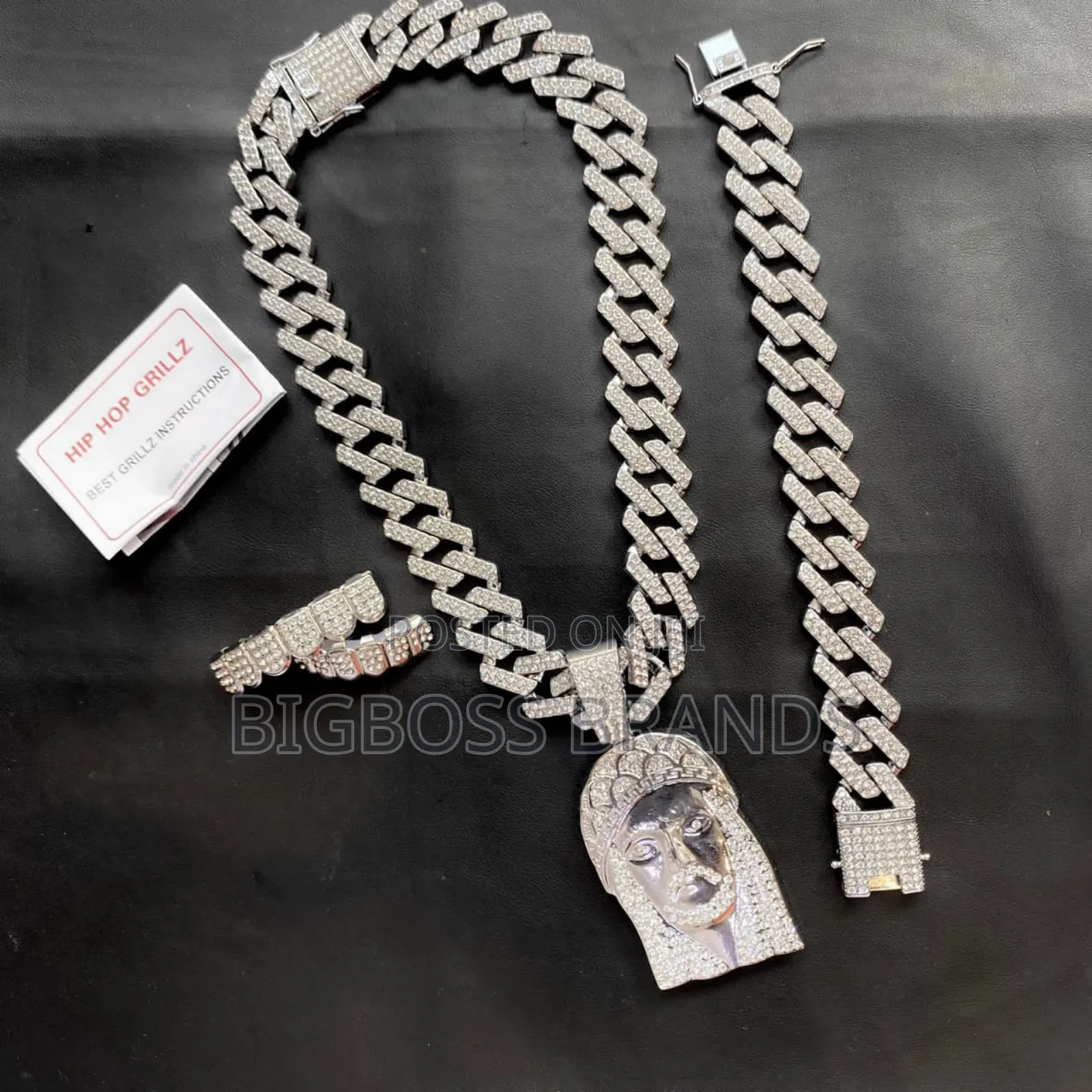 Full Ice Stone Set [Cuban Link Chain, Bracelet, Grills]