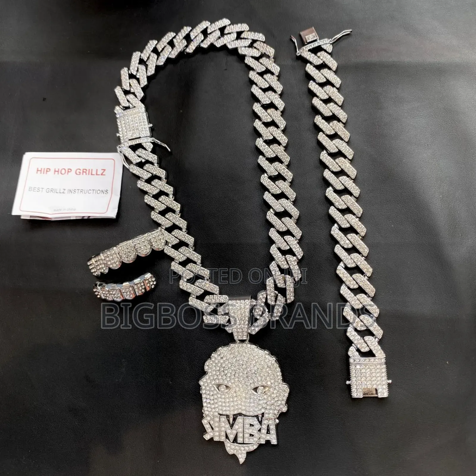 Full Ice Stone Set [Cuban Link Chain, Bracelet, Grills]