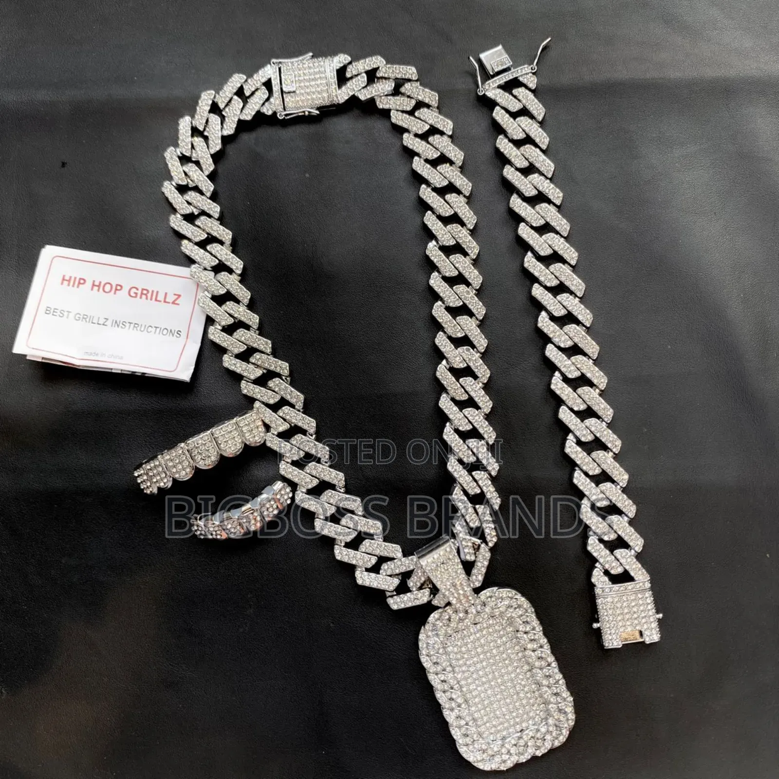 Full Ice Stone Set [Cuban Link Chain, Bracelet, Grills]