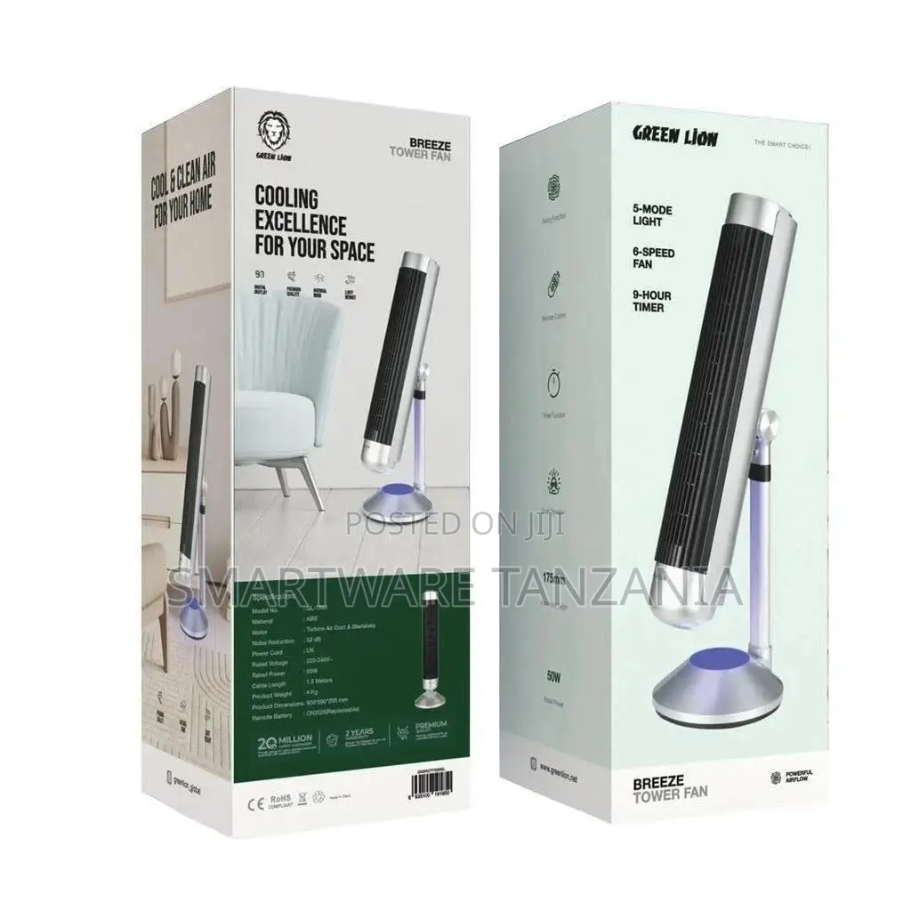 Green Lion Breeze Tower Fan - Silver