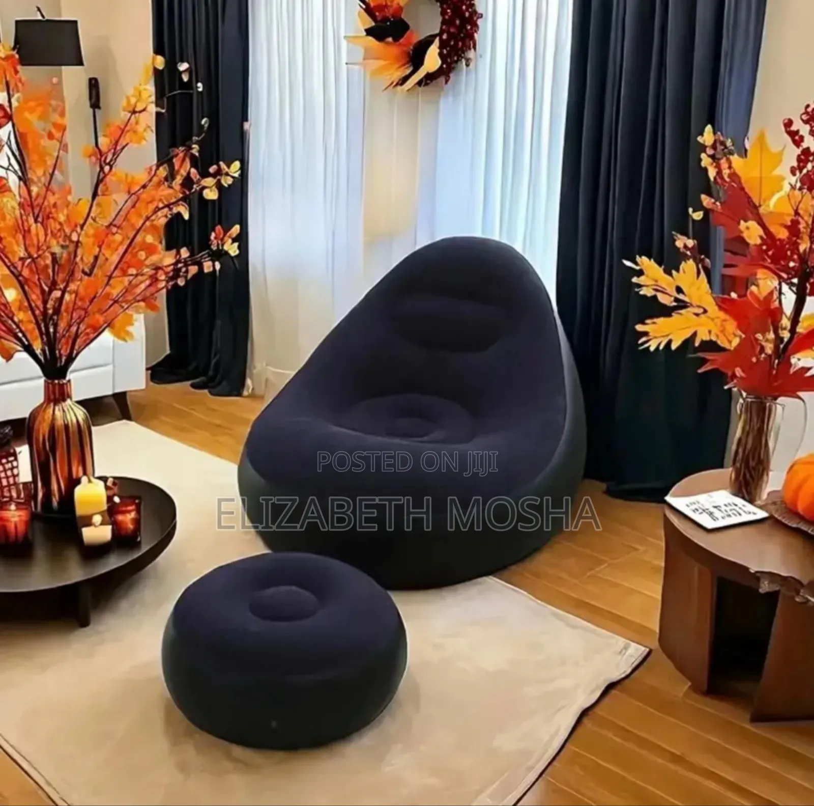 *#Inflatable Velvet Sofa With Foot Rest