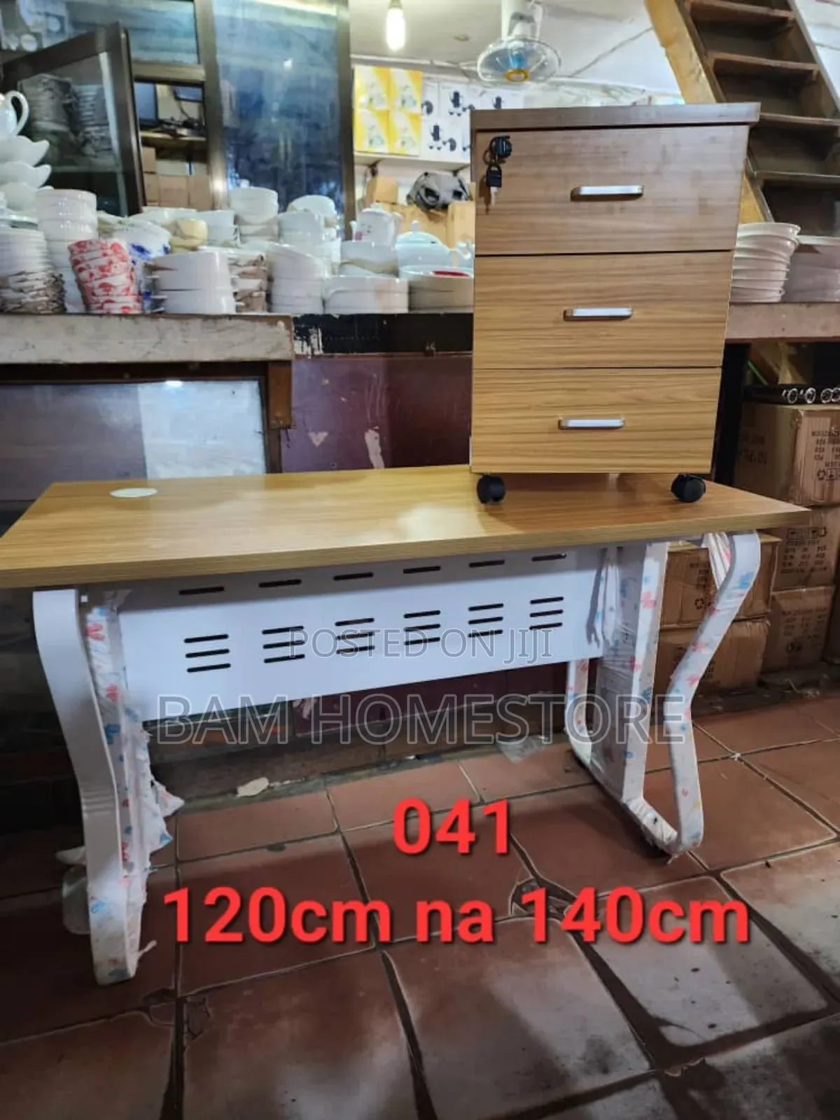 Modern Office Desk and Mobile Filing Cabinet Set