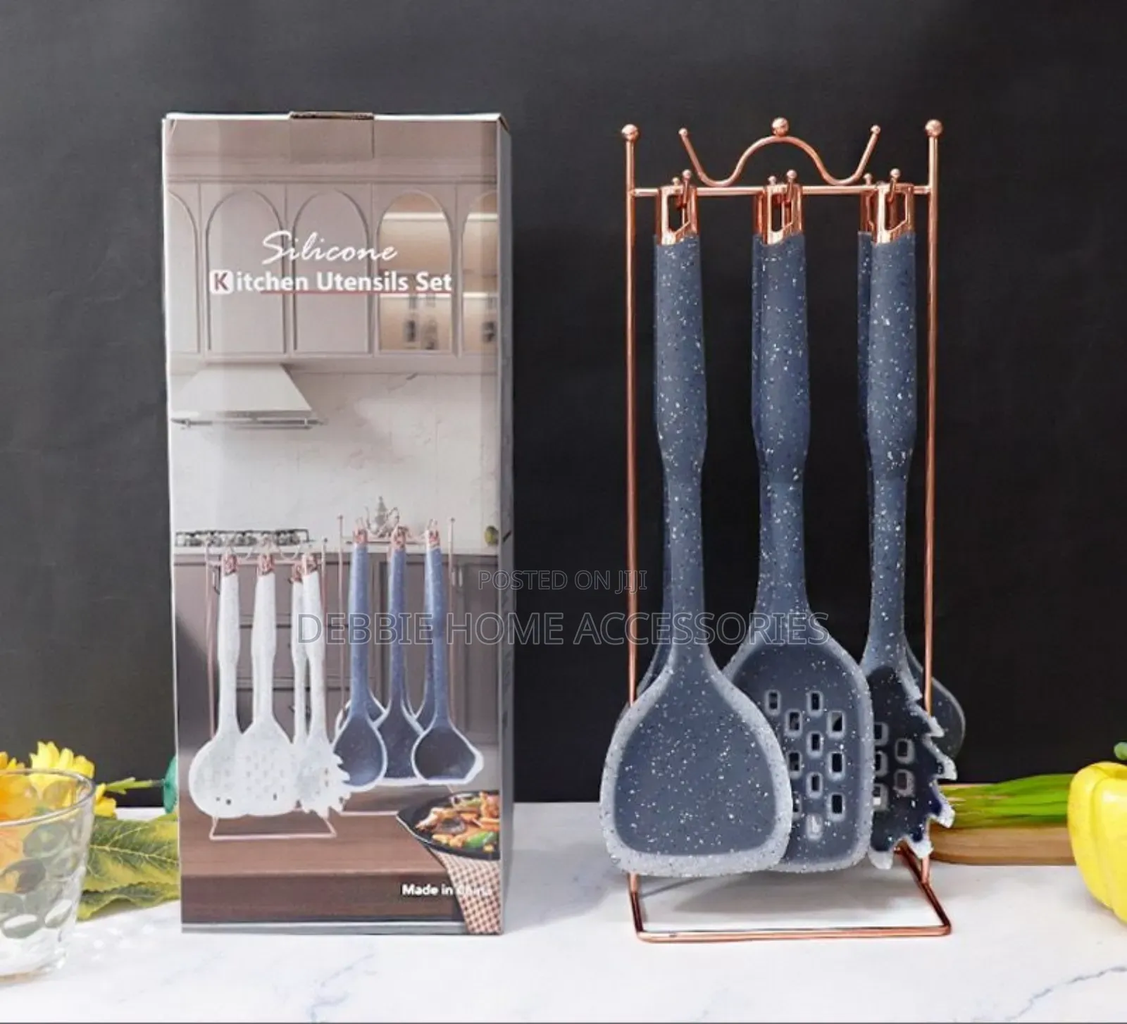Silicone Cooking Utensils With Gold Steel Holder-6pcs