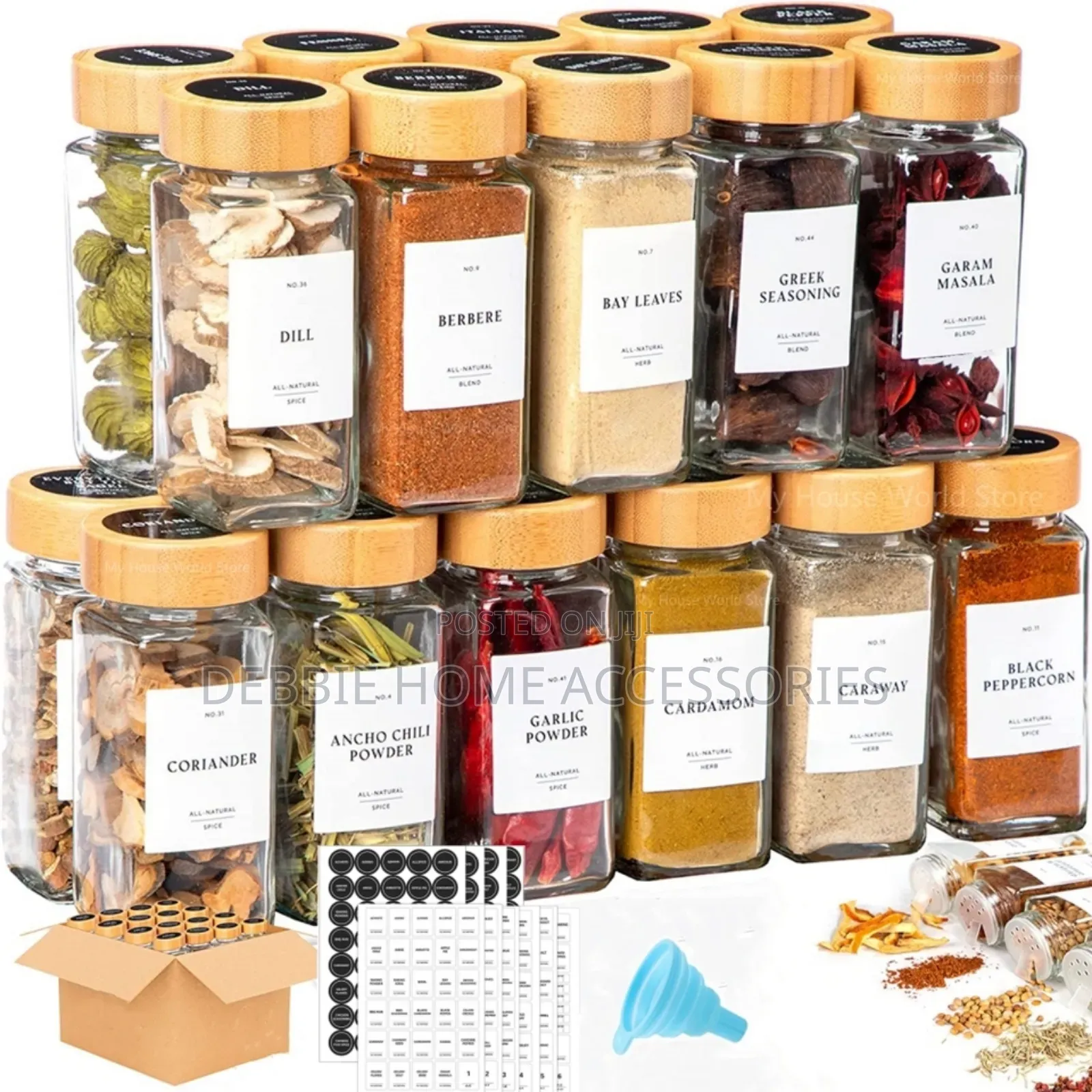 Glass Spice Jars With Bamboo Lid on Top