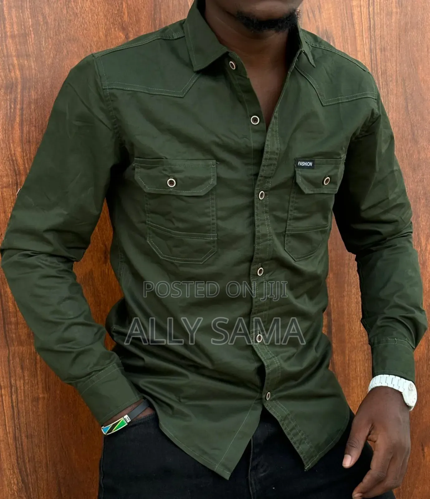 Mens Shirt Fashion Plain Double Pocket Material Cotton