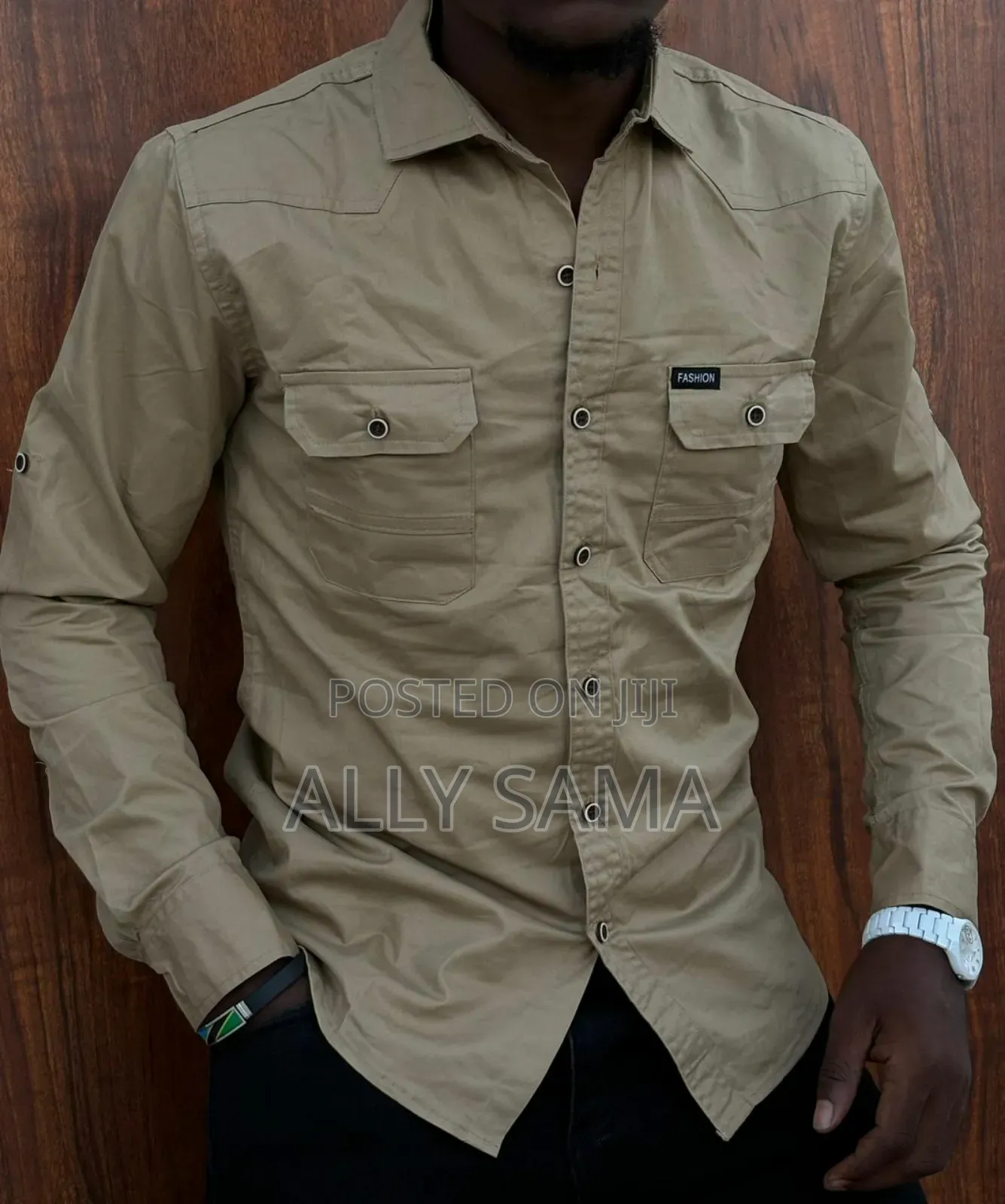 Mens Shirt Fashion Plain Double Pocket Material Cotton