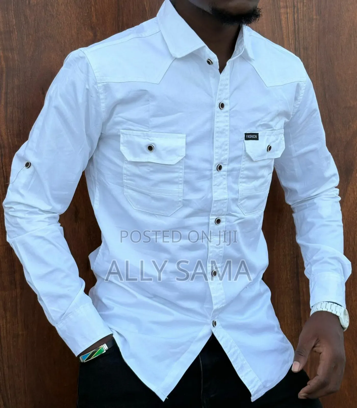 Mens Shirt Fashion Plain Double Pocket Material Cotton