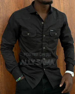 Mens Shirt Fashion Plain Double Pocket Material Cotton