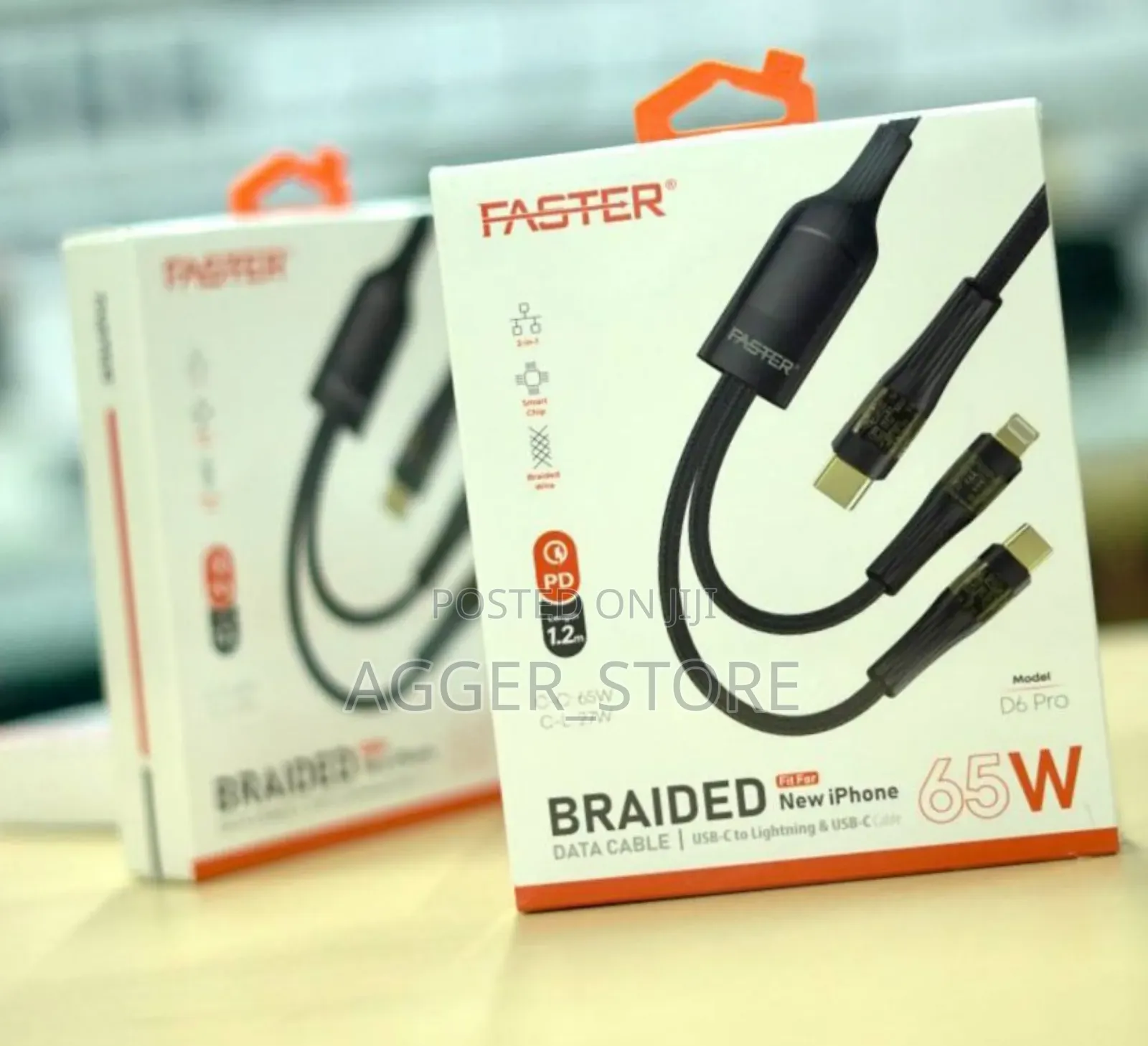 Faster Pd Braided Cable (Type C to Type C and iPhone ) 2 in 1
