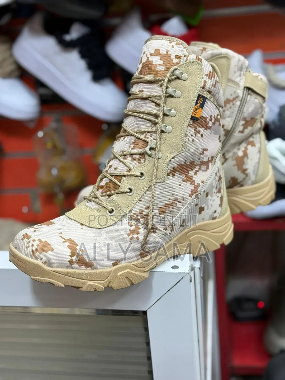 Men's Combat Boots Khaki Material Canvas Leather
