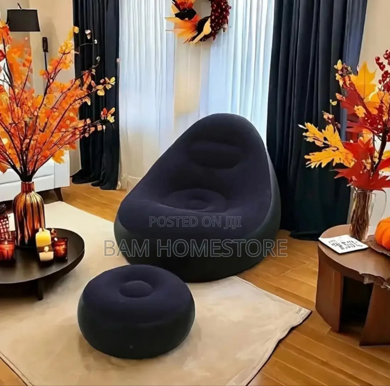 Inflatable Velvet Sofa With Footrest Stool