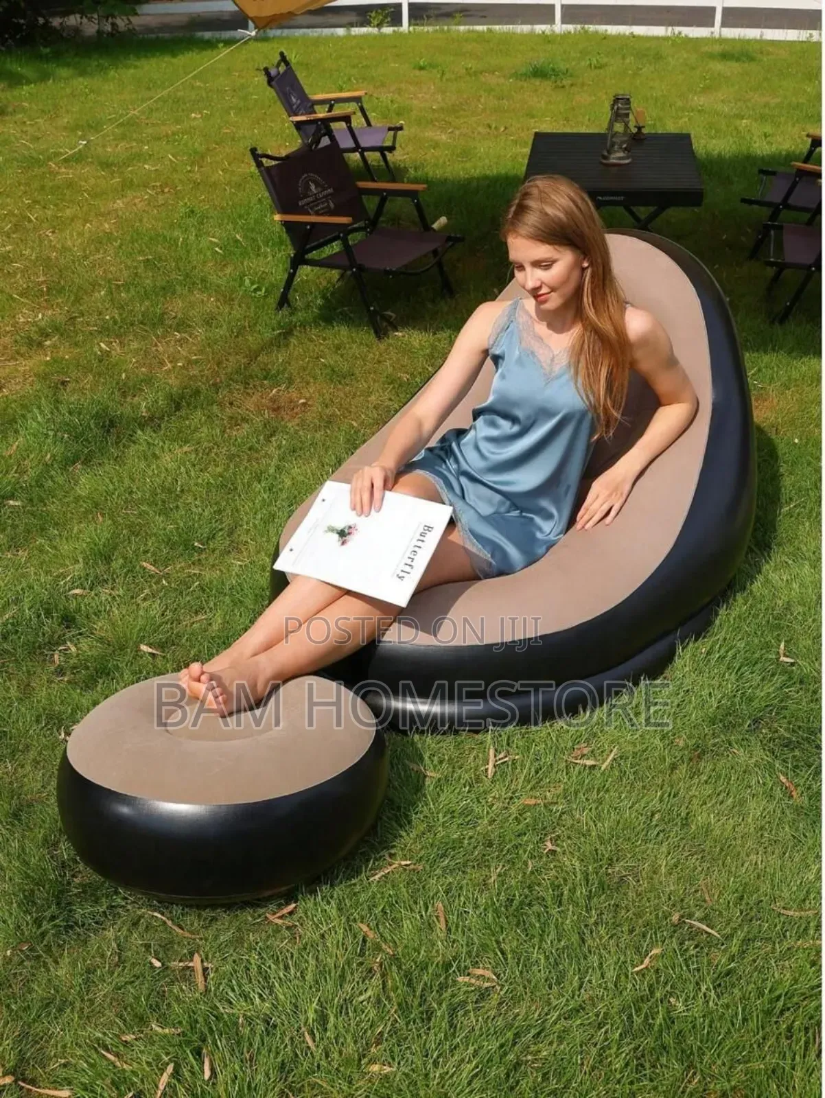 Inflatable Velvet Sofa With Footrest Stool