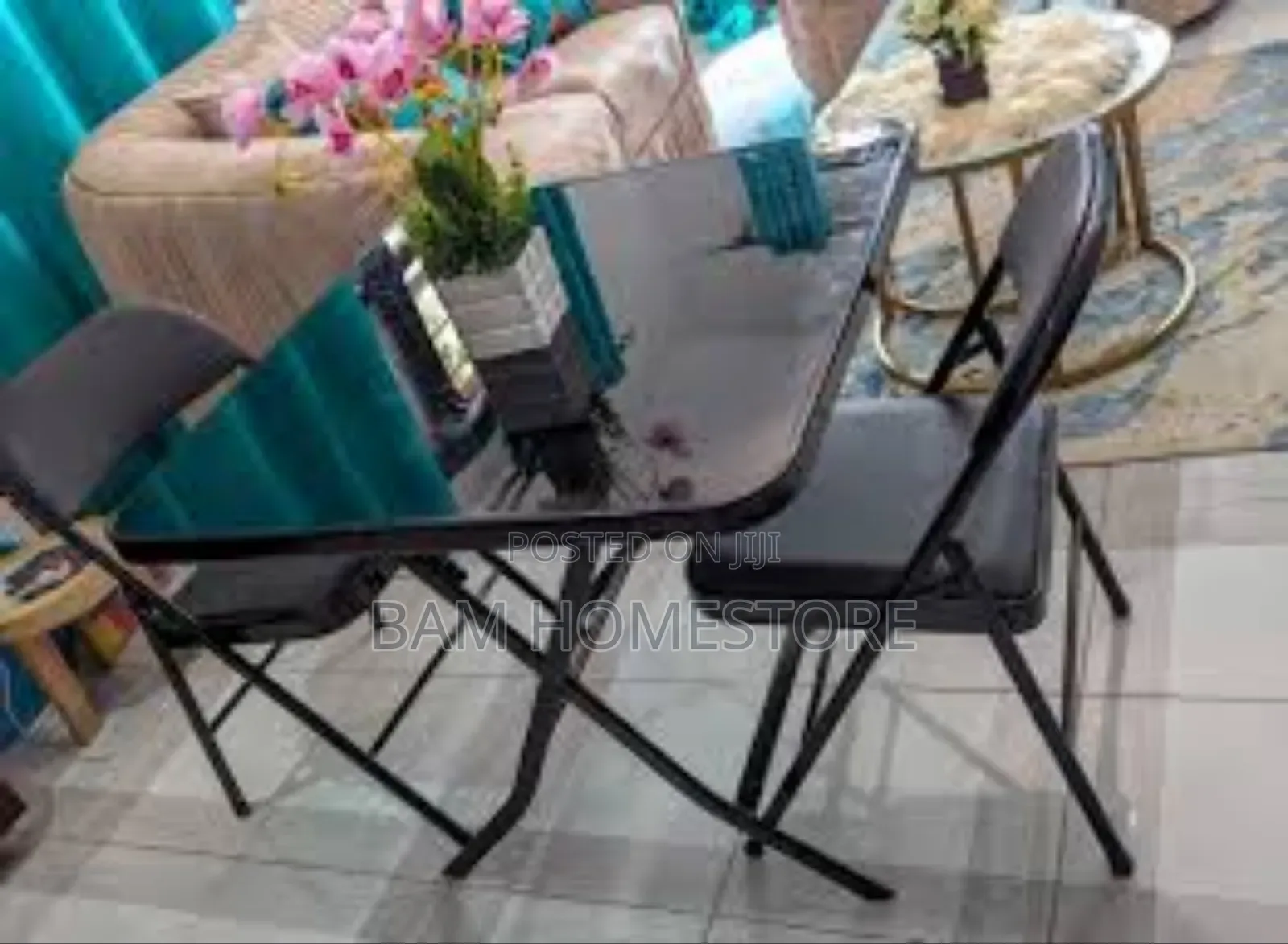 Foldable Table With Tempered Glass + 2 Chairs