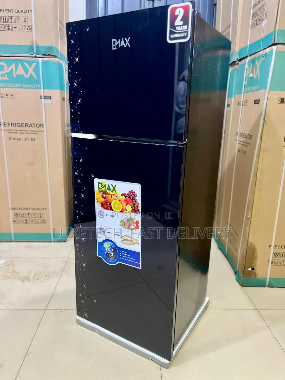 Pmax Refrigerator 212 Liters With Black Glass Doors
