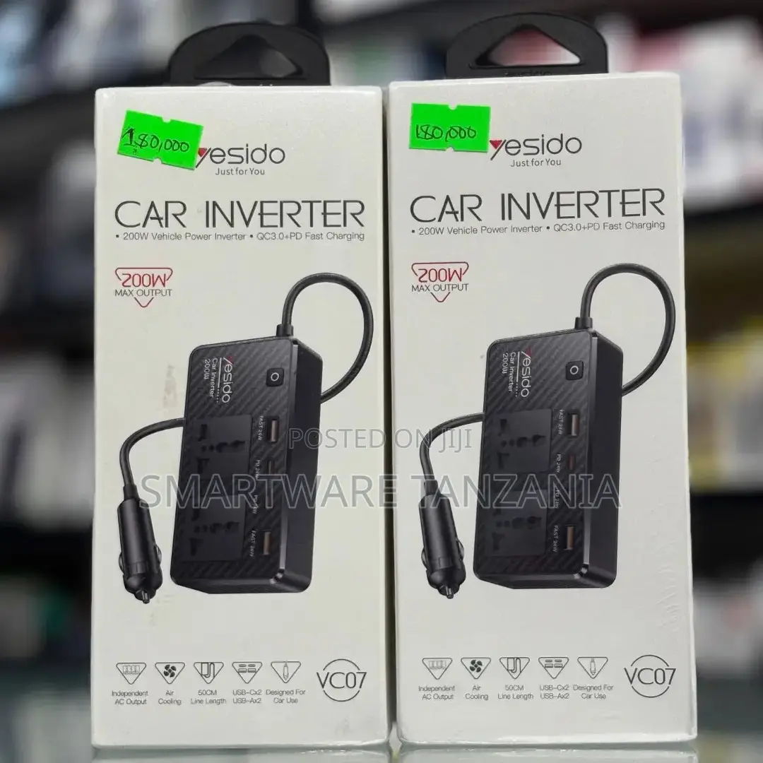 Yesido Vc07 200w Car Inverter Fast Charging Adapter With 2 Ac + 2 Usb