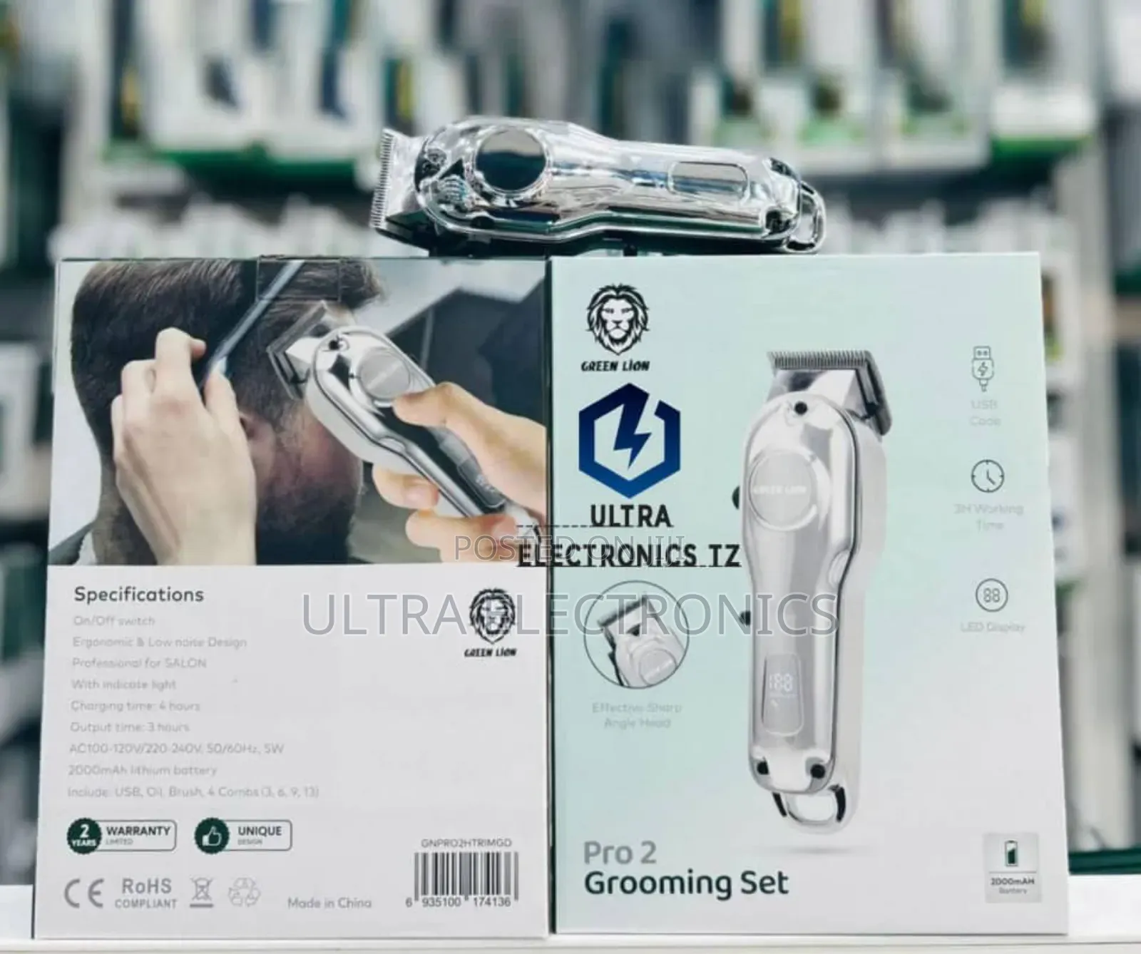 Professional Green Lion Hair Trimmer 3hrs Rechargeable 2000mah Battery