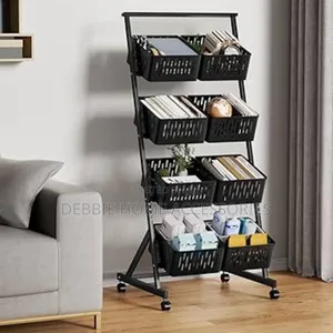 Movable Storage Rack With Detachable Baskets-4tier Double
