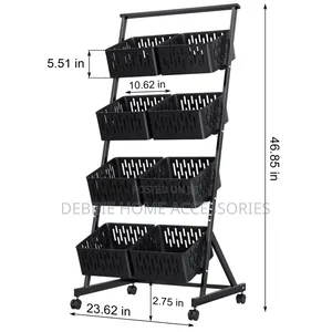 Movable Storage Rack With Detachable Baskets-4tier Double