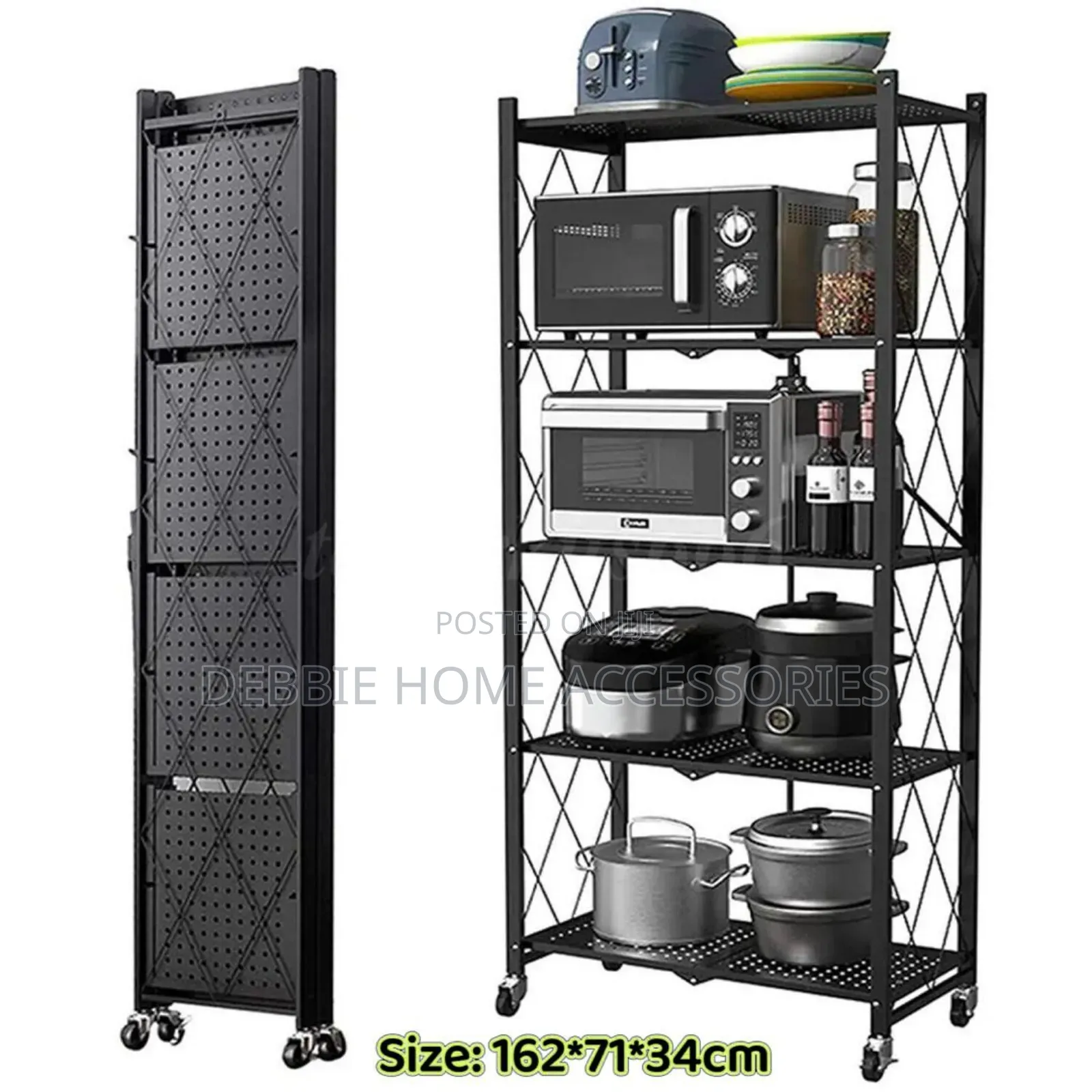 5-Tier Foldable Storage Shelf With Wheels (Size 162*71*34cm)