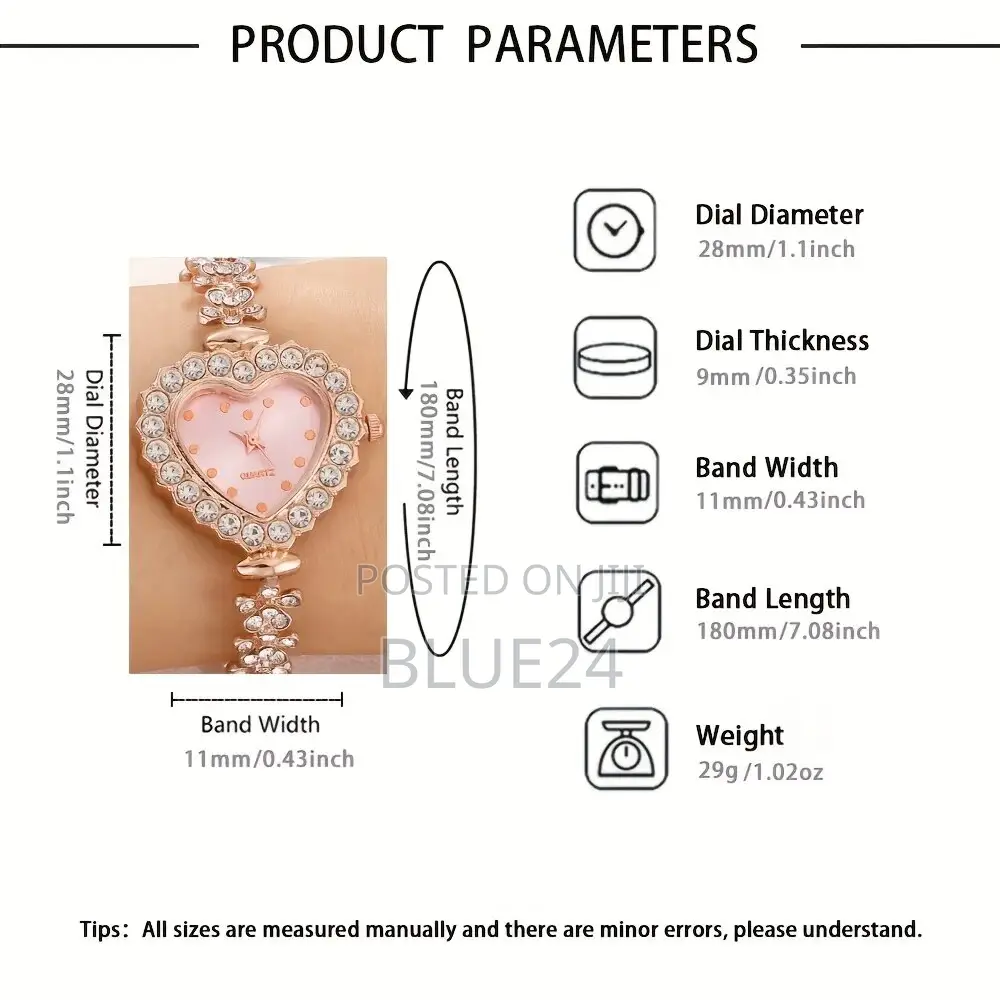 6pcs Women's Watch Rhinestone Heart Pointer Quartz Watch Cute Bracelet