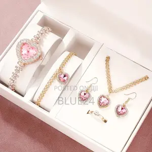 6pcs Women's Watch Rhinestone Heart Pointer Quartz Watch Cute Bracelet