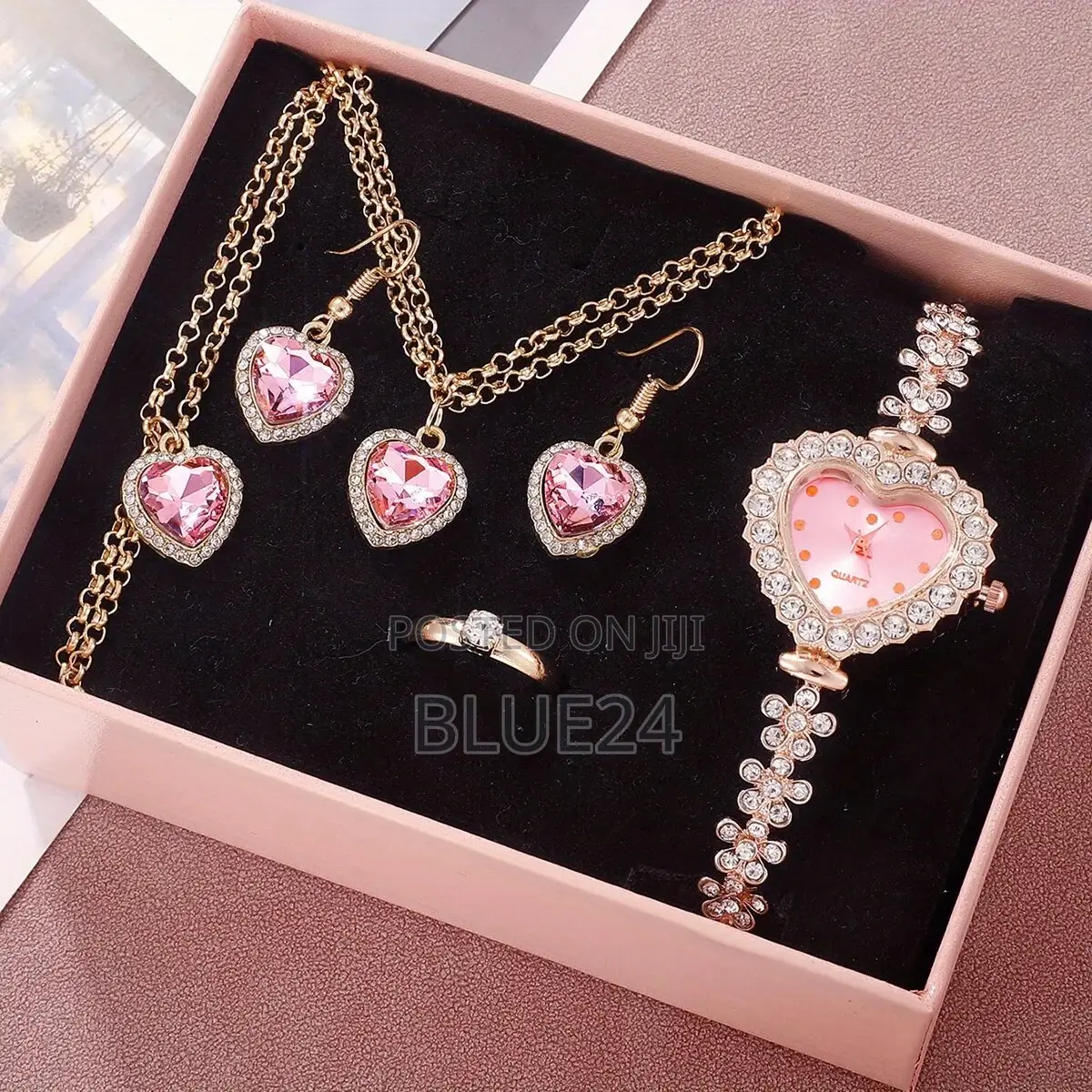 6pcs Women's Watch Rhinestone Heart Pointer Quartz Watch Cute Bracelet