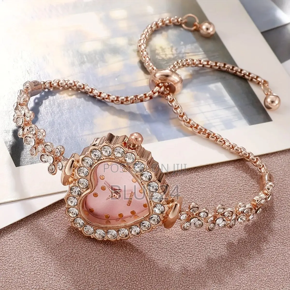6pcs Women's Watch Rhinestone Heart Pointer Quartz Watch Cute Bracelet