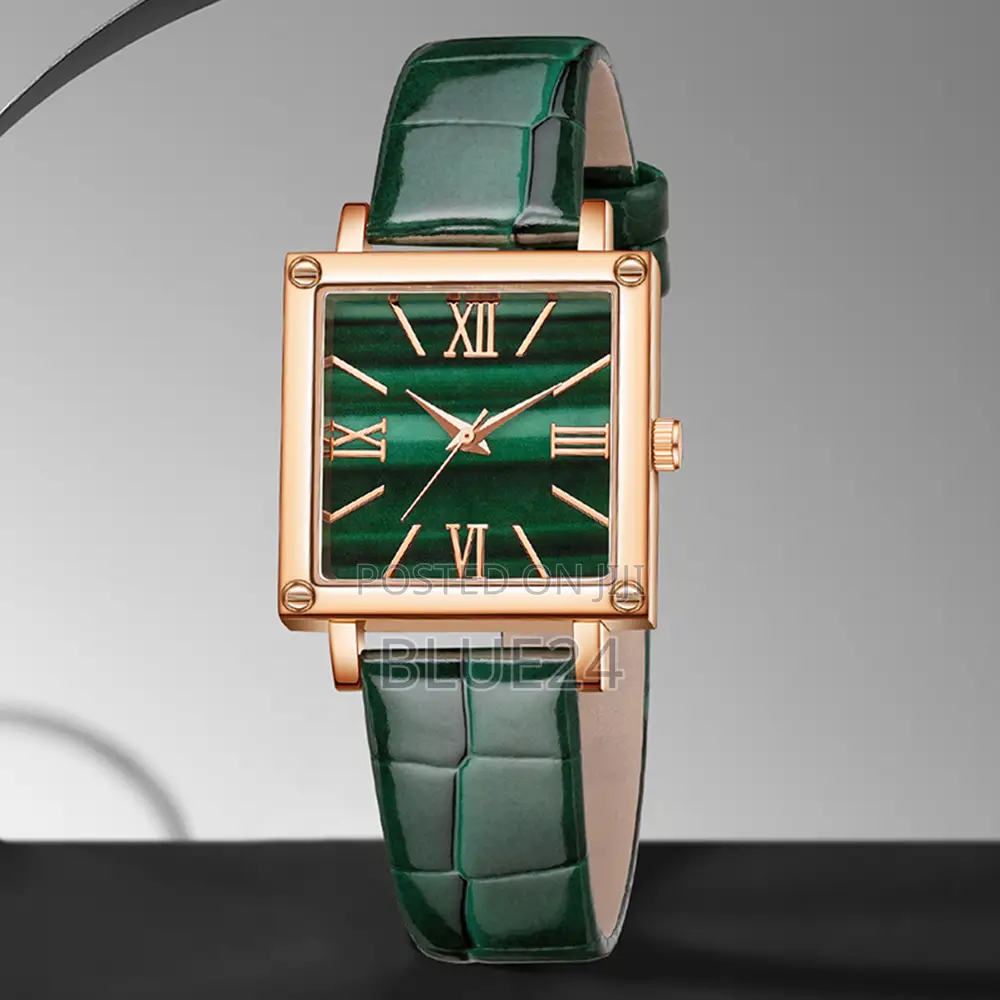 9pcs Green Women's Watch Set Fashion Trend Simple Rectangular Dial