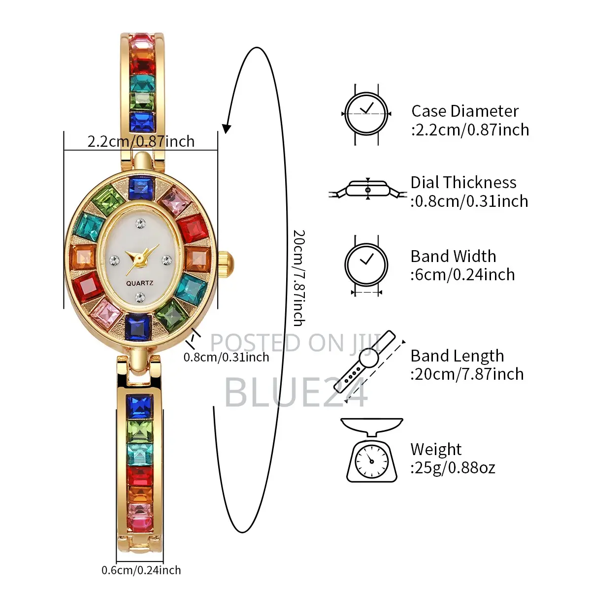 1pc Women Retro Quartz Watch Elegant Ladies-Style Colorful Diamond