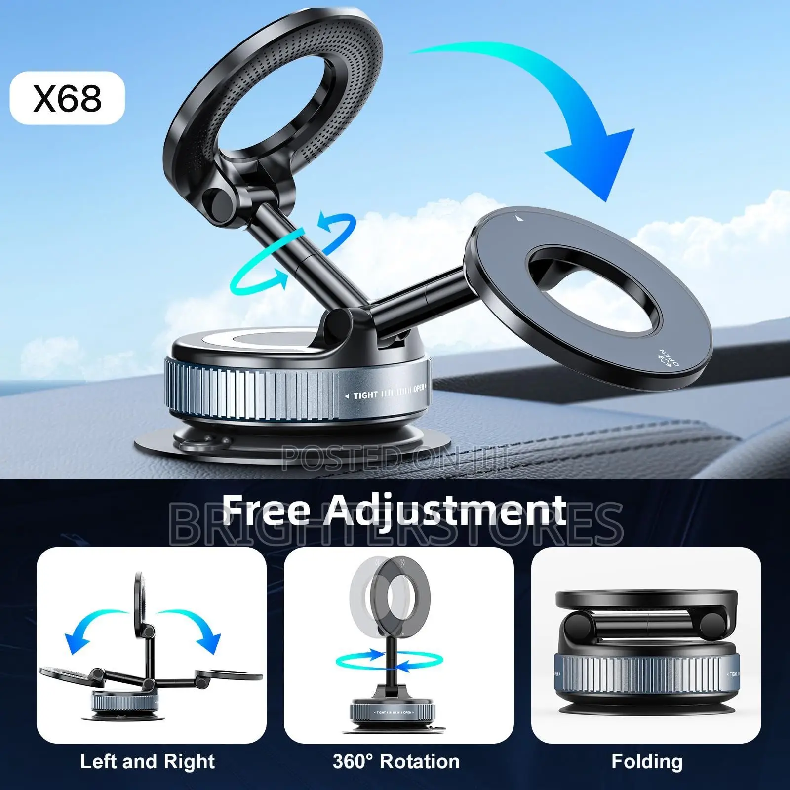 Magnetic Vacuum Phone Car Holder