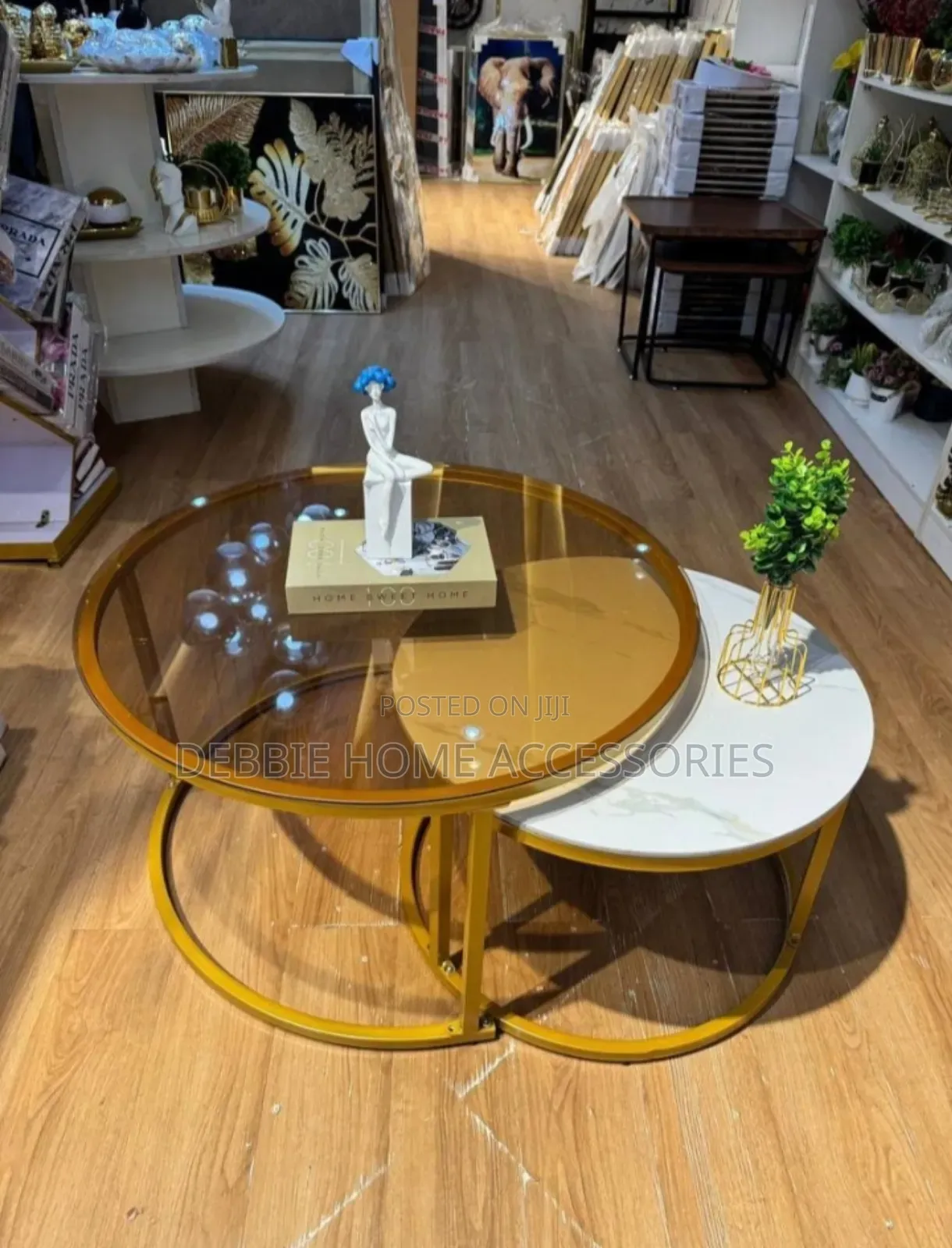 Nesting Coffee Tables With Faux Marble and Glass Tops
