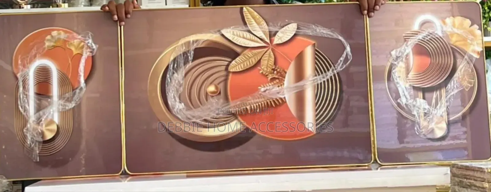 Code 3-Wall Art Panels With Gold and Bronze Accents.