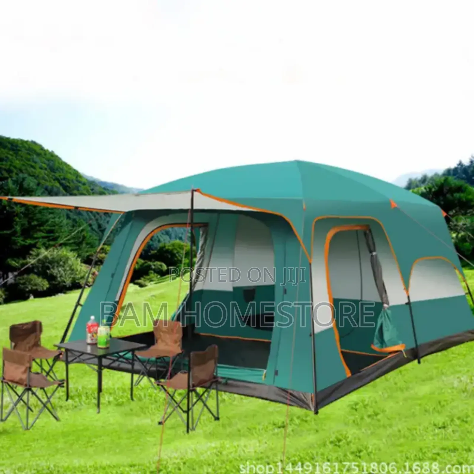 Spacious Cabin Camping Tent With Canopy (6-8 People)