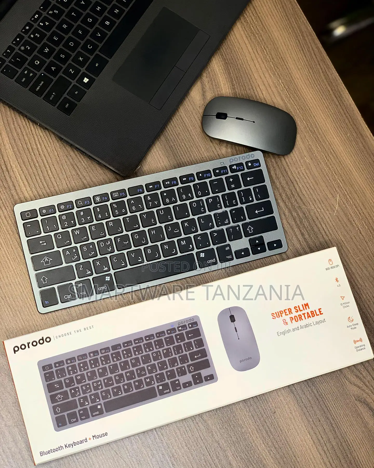 Porodo Compact Keyboard, Battery Rechargeable Wireless Mouse/Keyboard