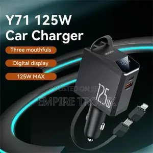 Yesido Y71 125w Ultra-Fast Car Charger With Retractable Cable