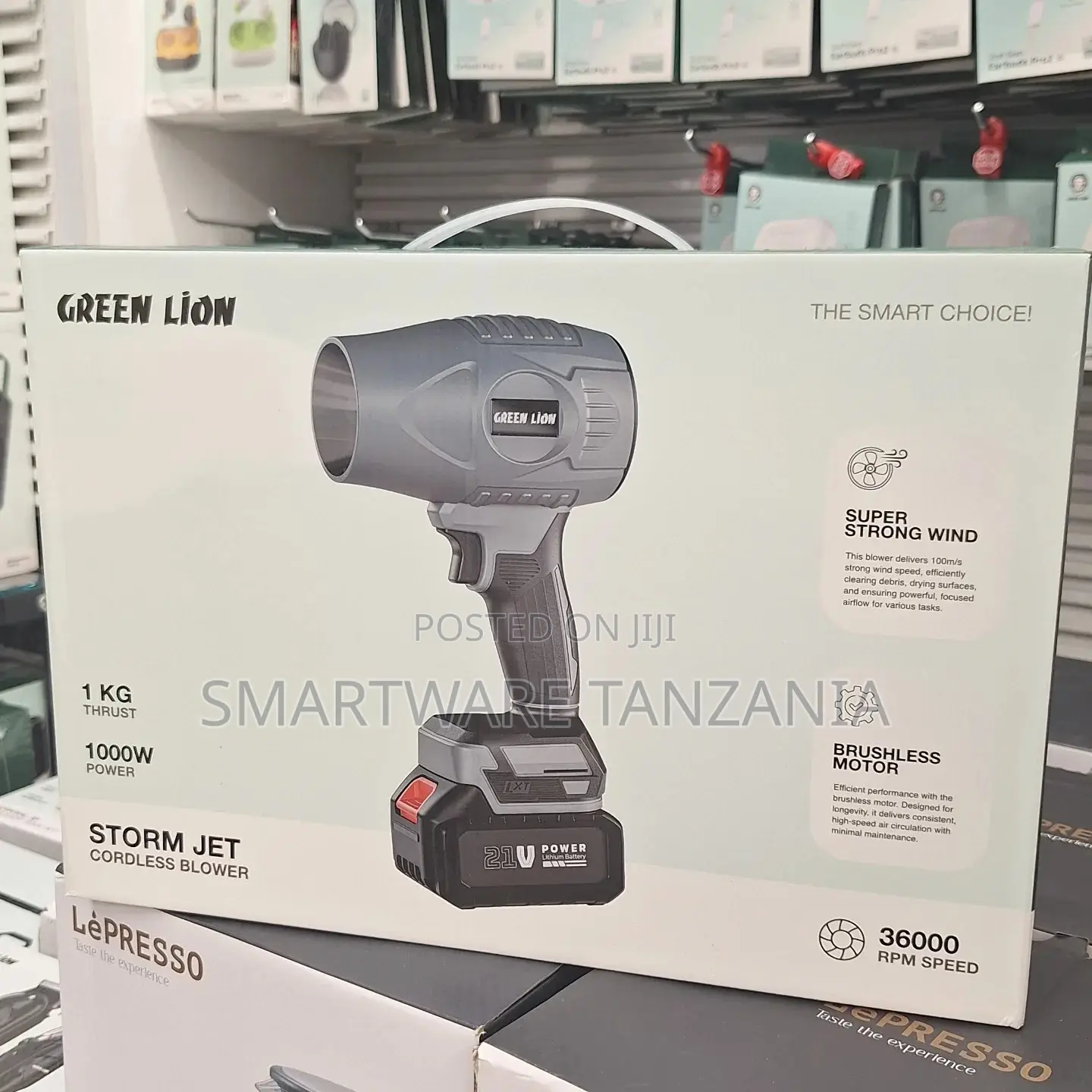 Green Lion Storm Jet Cordless Blower Clearing Debris to Drying Surface