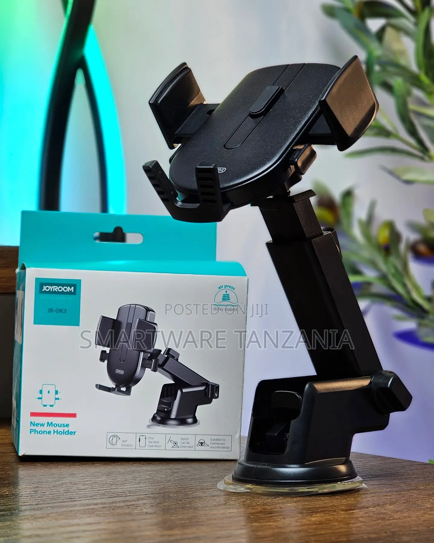 Jr-Ok3 Free Rotation Adjustable Length Car Phone Holder - Black