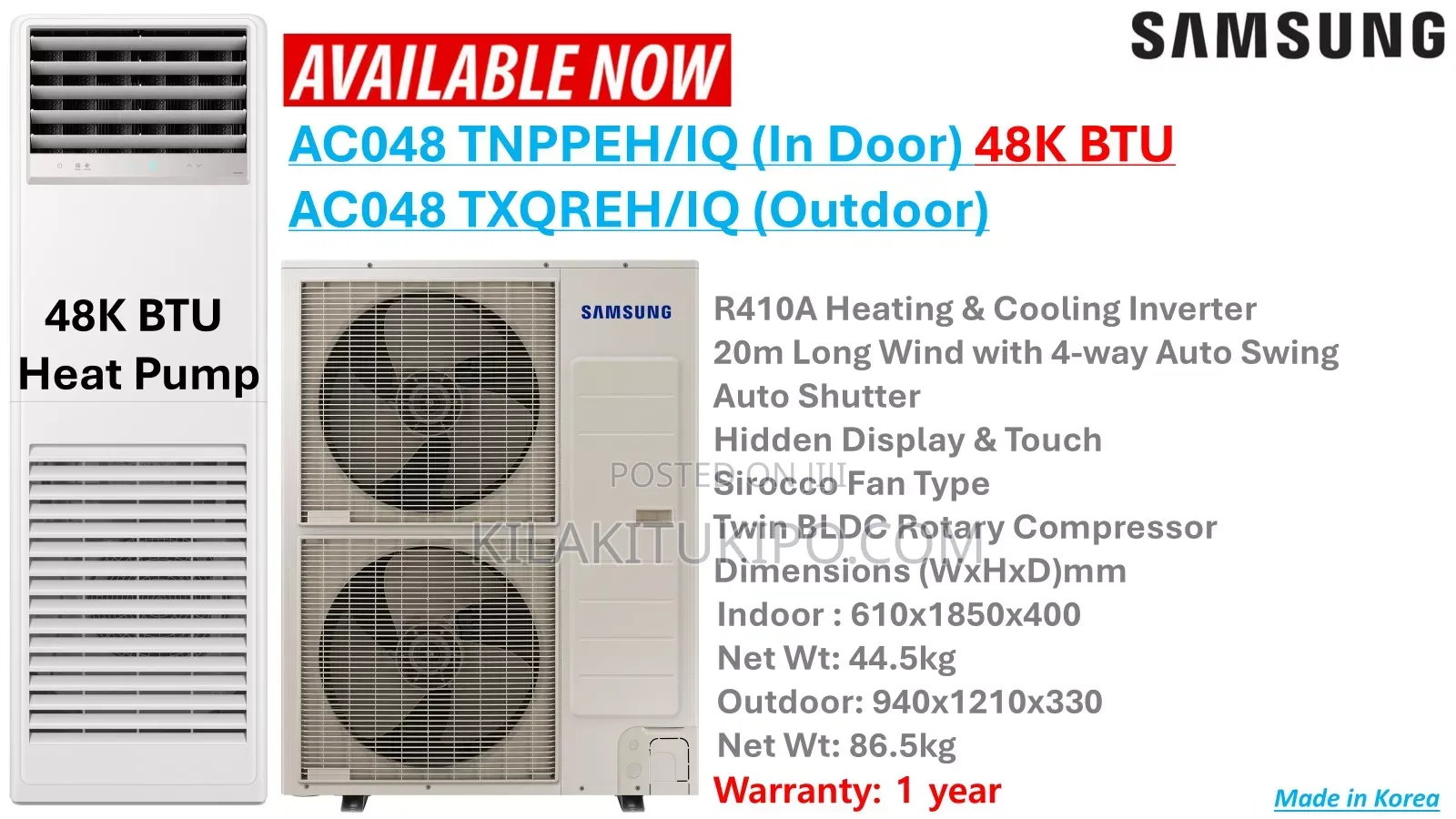 Samsung Ac- Floor Standing -Btu -Heat Pump Made in Korea