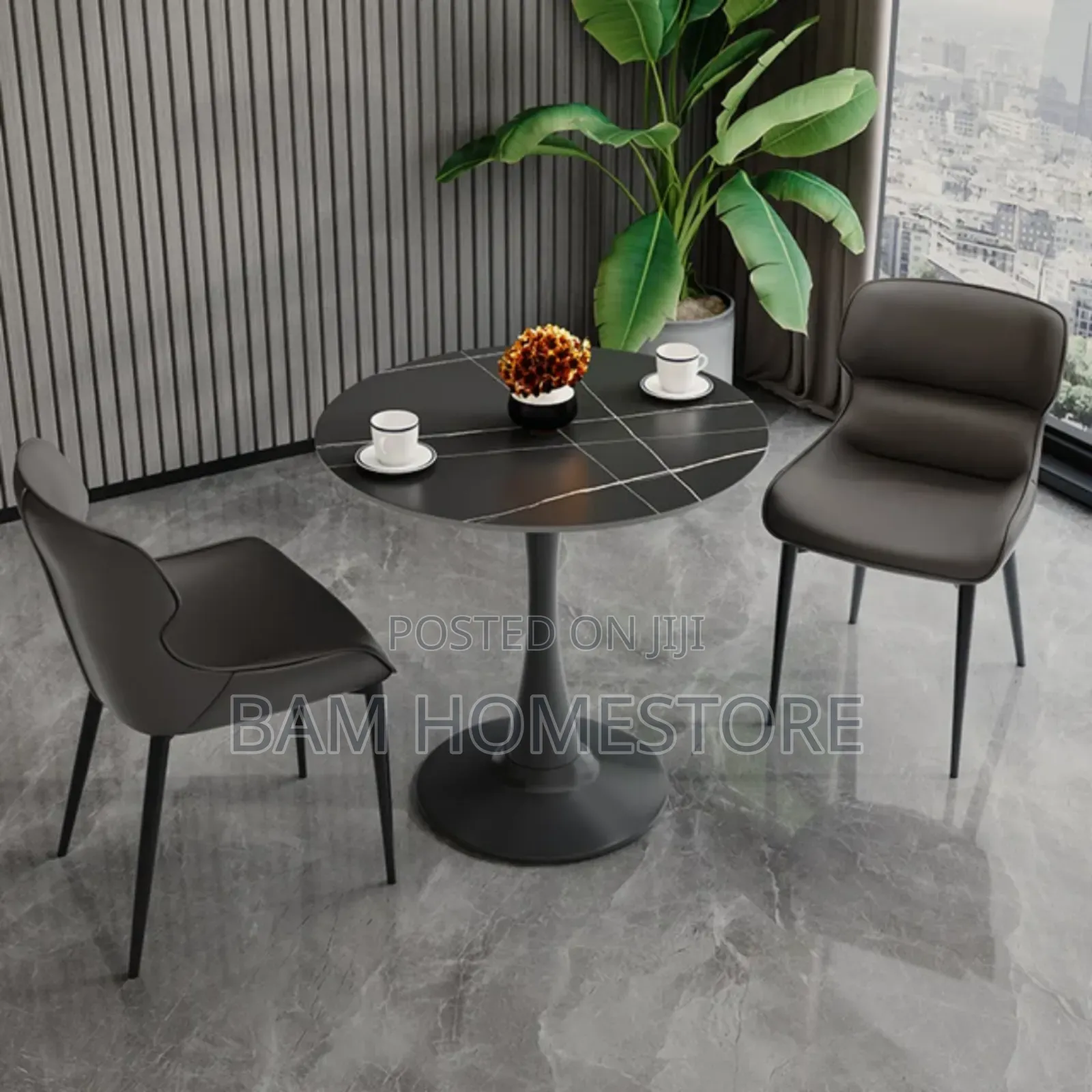 Modern Bistro Noble Dining Set (Black Marble-Effect)