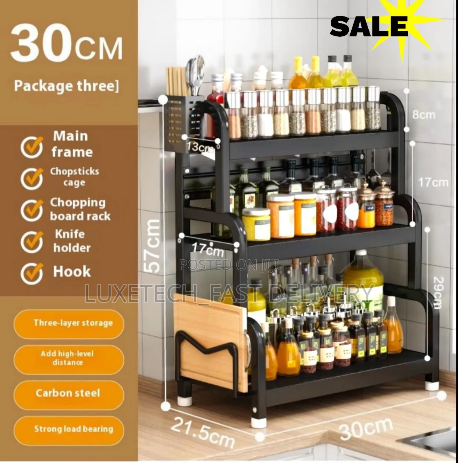 Multi-Functional Kitchen Spice Rack 3-Tier Shelf