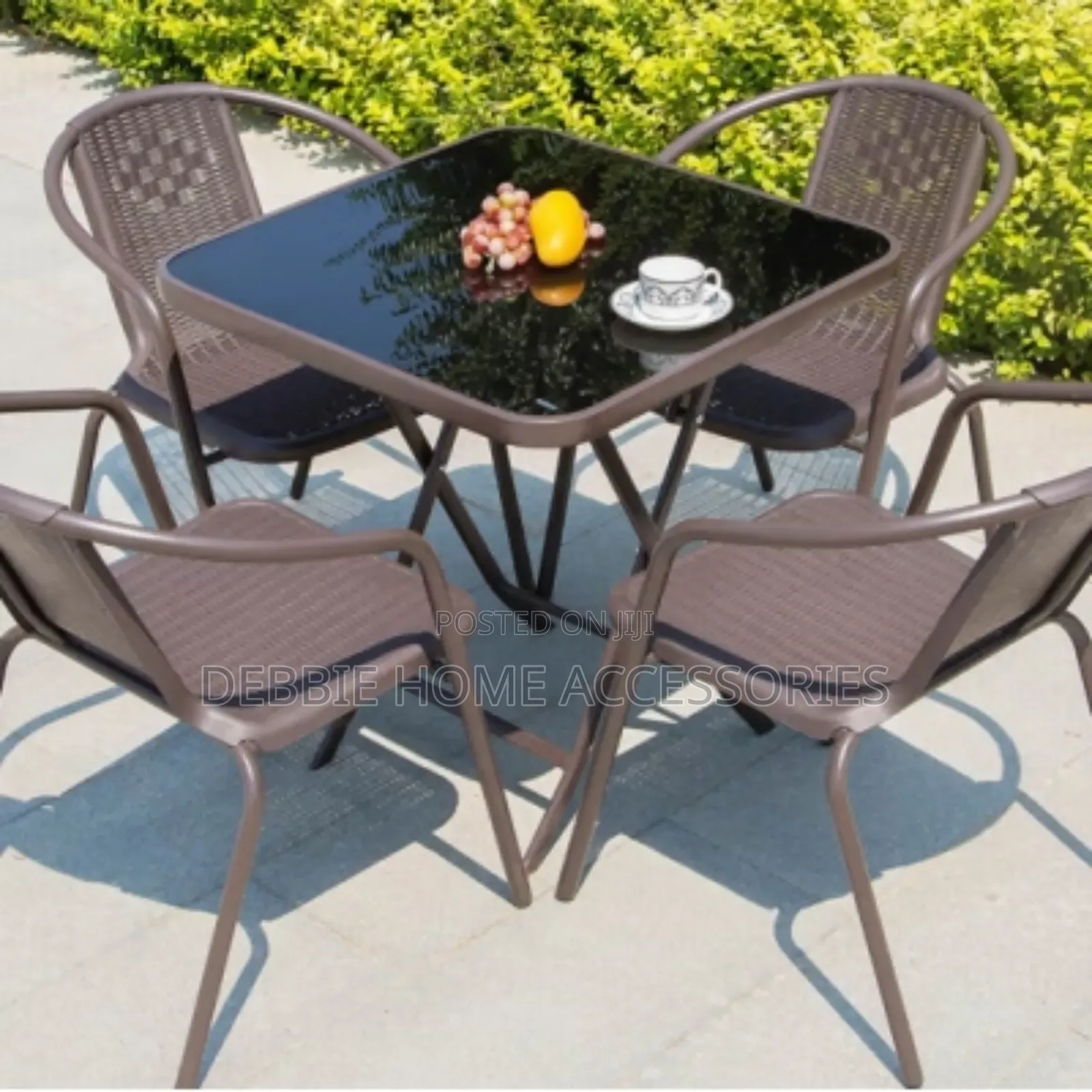 Folding Square Table With Tempered Glass Top +Four Chairs