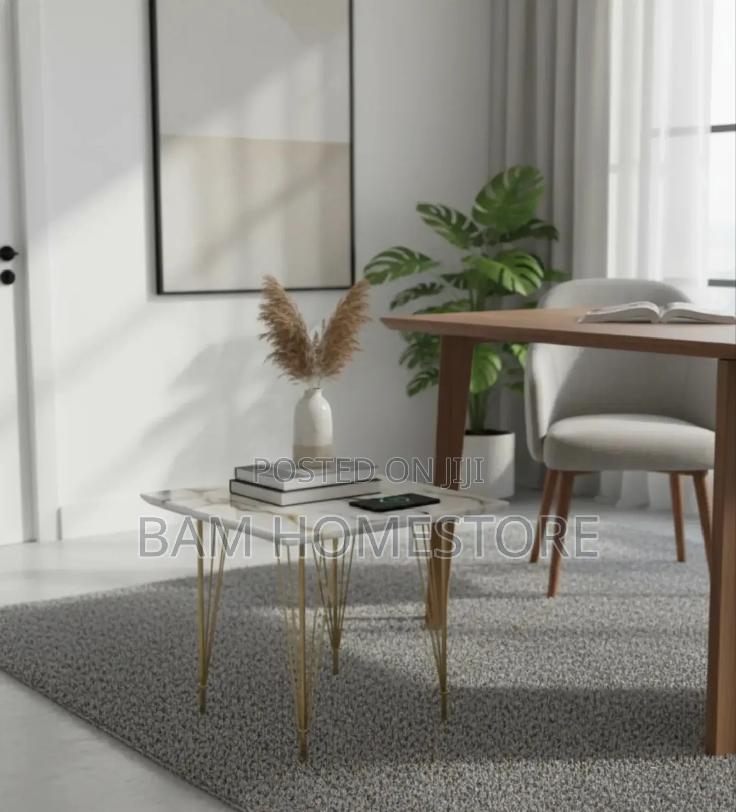 Square Marble Top With Golden Metal Legs (50*40 Cm)