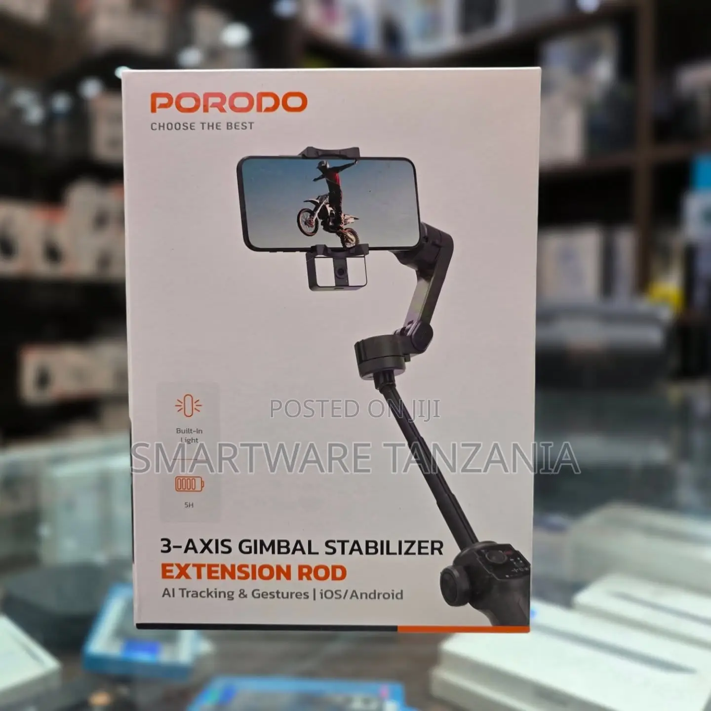 Porodo 3-Axis Gimbal Stabilizer With an Extension Rod