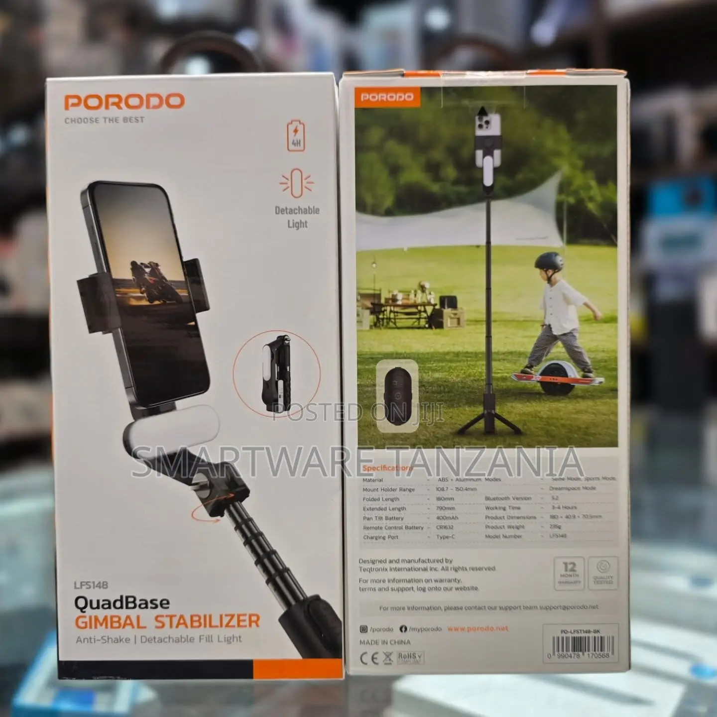 Porodo Quadbase Gimbal Stabilizer, Bluetooth 5.2 Remote Control