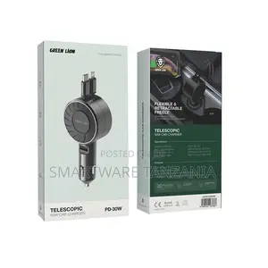 Green Lion 50w Retractable Car Charger, Pd 30w Usb-C Lightning
