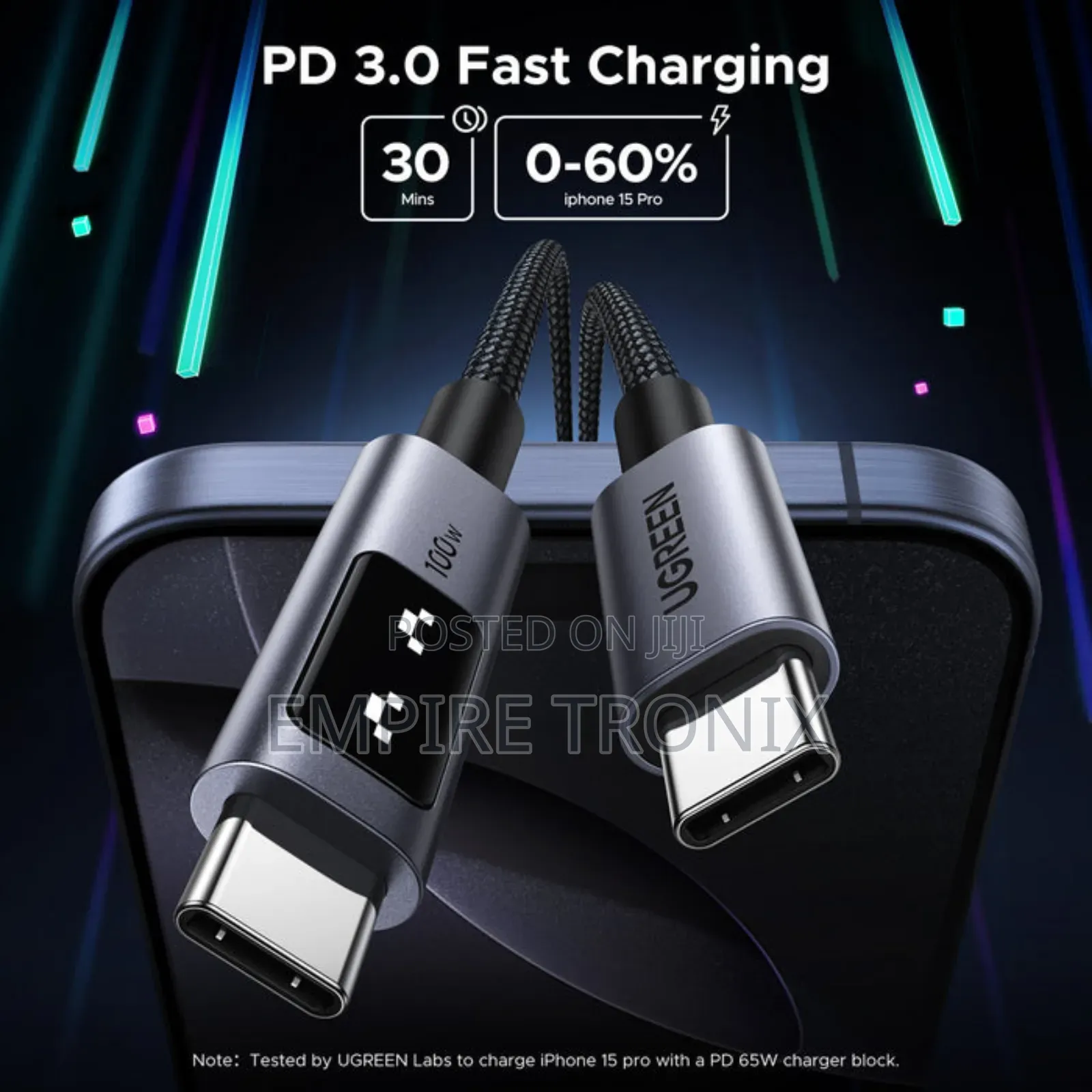 Ugreen Uno Usb-C to Usb-C Cable 100w With Smart Led Display 3m