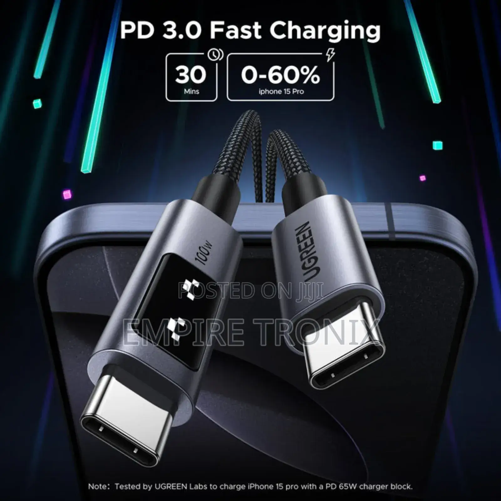 Ugreen Uno Usb-C to Usb-C Cable 100w With Smart Led Display 3m