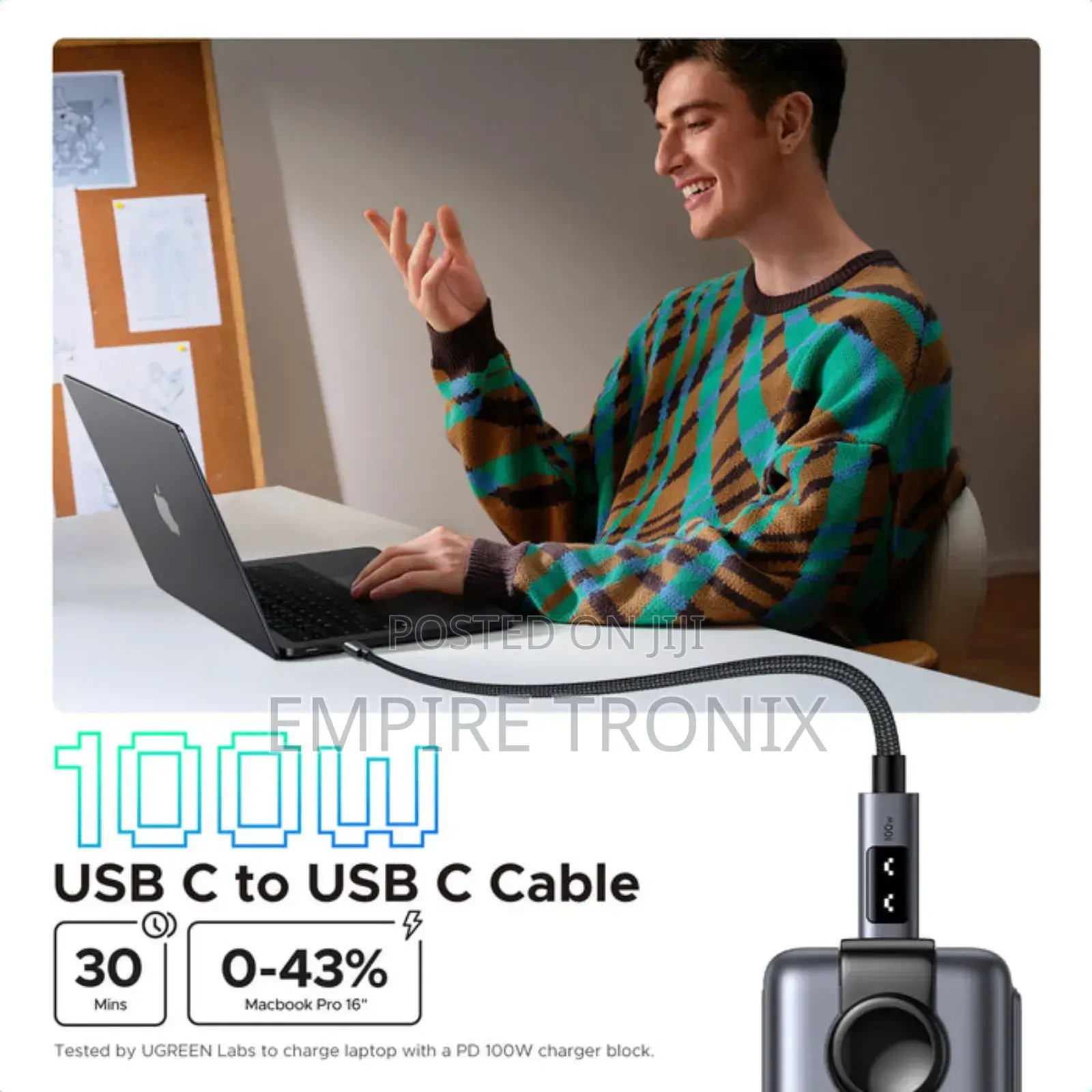 Ugreen Uno Usb-C to Usb-C Cable 100w With Smart Led Display 3m
