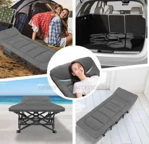 Portable Camping Cot With an Integrated Cushion and Pillow.